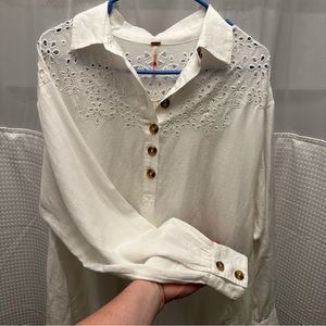 Free People White Eyelet Button-Down Tunic